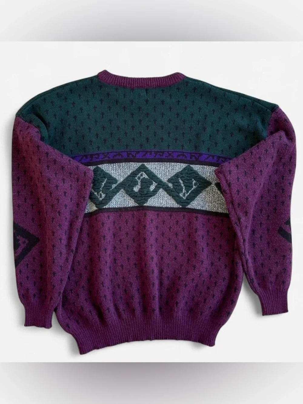 Vintage Nuovo New Forces Retro 80s 90s Acrylic Wool Golf Sweater Maroon Green